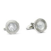 Stainless Steel Round Cufflinks w/MOP Center